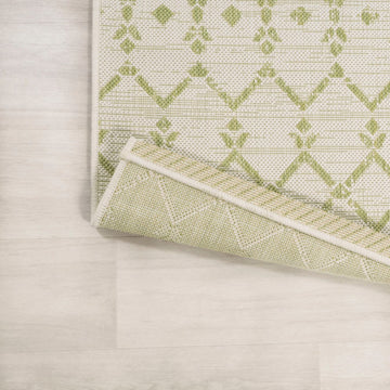 Ourika Moroccan Geometric Textured Weave Indoor/outdoor Round Rug